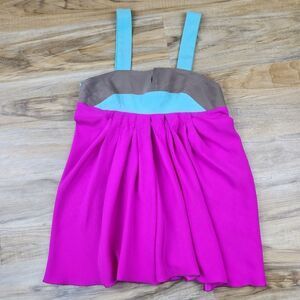🔹️Alisha Levine Fuchsia & Turquoise Colorblock 100% Silk Sleeveless Top XSmall